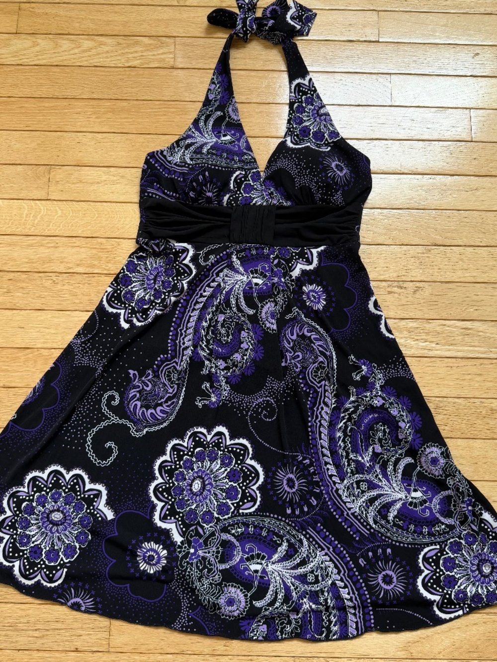 NEW Speechless Y2K Purple Floral Paisley Halter Tie Babydoll Dress medium NWT